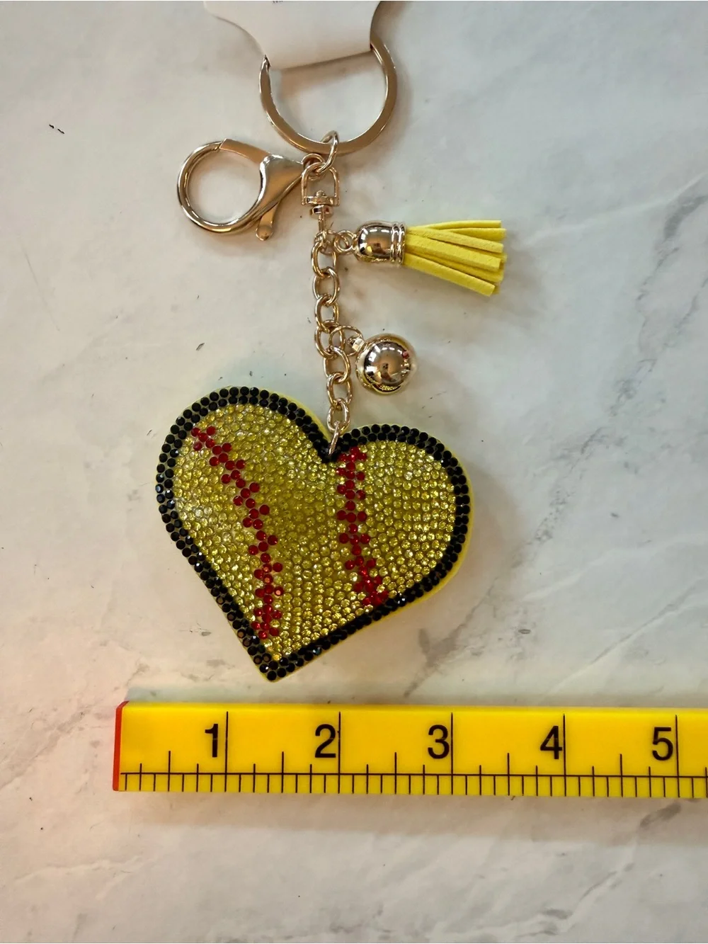 ✨ STUNNING Rhinestone Puffy Softball Heart Keychain / Bag Charm! ✨
